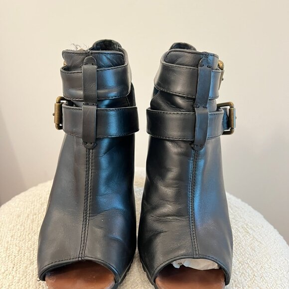Diesel Black Leather Double-Buckle Heeled Booties - US 7.5 - Picture 3 of 7
